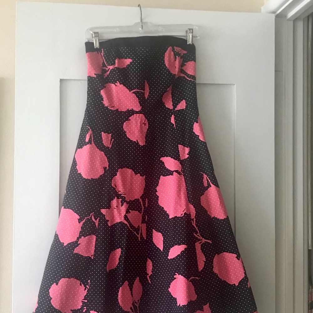 Summer Flowered Dress, Black & Fuchsia, Midi